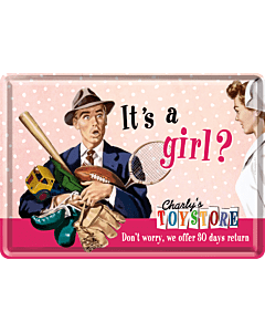 Postkaart metallist 10x14,5cm / It's a girl?