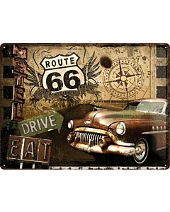 Metallplaat 30x40cm / Route 66 Drive & Eat
