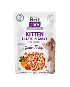 Brit Care Fillets in Gravy Turkey Kitten märgtoit kassipoegadele / kalkunifilee 85g