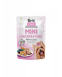 Brit Care Mini pouch Chicken Tuna fillets in gravy täissööt minitõugu täiskasvanud koertele 85g