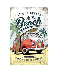 Metallplaat 20x30cm / VW Bulli Life's Better At The Beach / KO