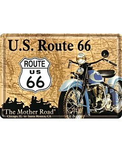 Postkaart metallist 10x14,5cm / Route 66 sinine