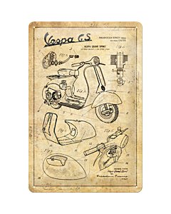 Metallplaat 20x30cm / Vespa - Parts Sketches / KO