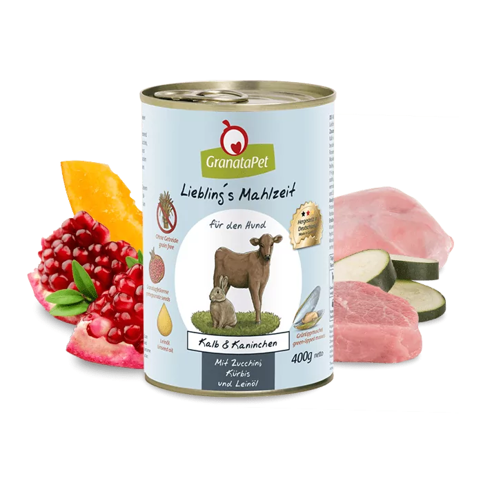 Liebling´s Mahlzeit teraviljavaba konservtoit koertele / vasikas ja jänes / koos kabatšoki, kõrvitsa, linaseemneõliga / 800g