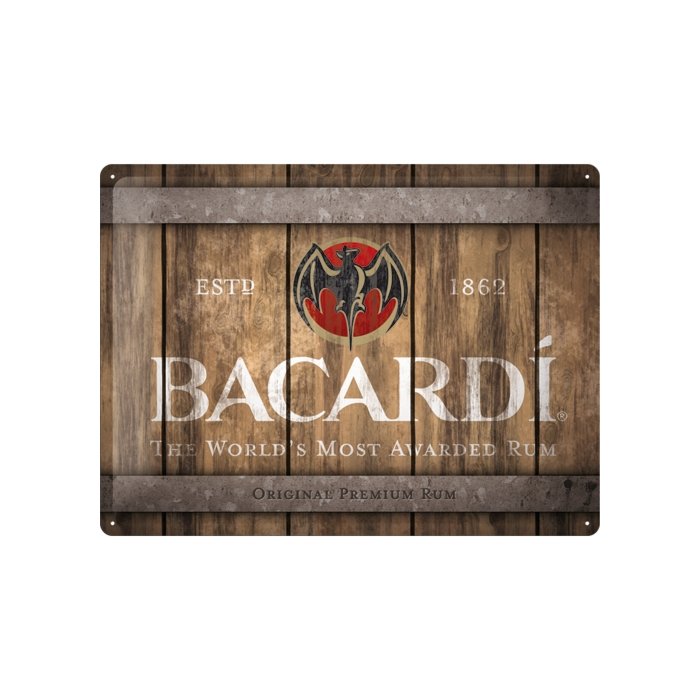 Metallplaat 30x40cm / Bacardi - Wood Barrel Logo