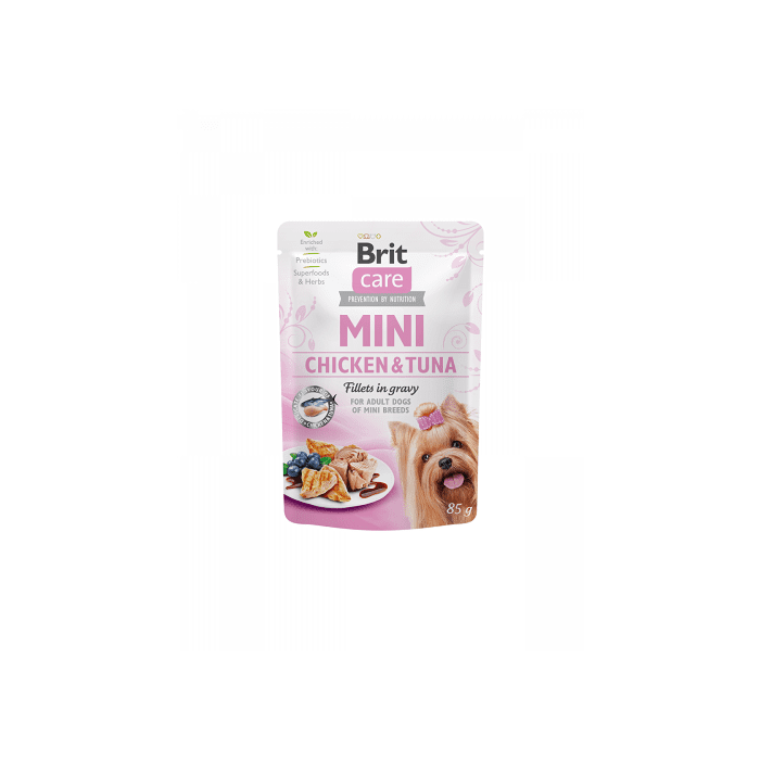 Brit Care Mini pouch Chicken Tuna fillets in gravy täissööt minitõugu täiskasvanud koertele 85g