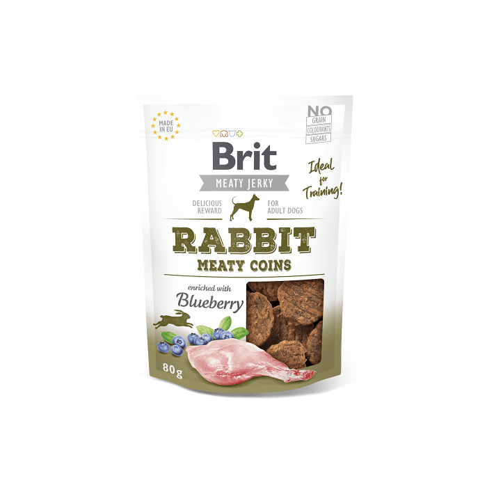 Brit Jerky Rabbit Meaty Coins Snack närimismaius koertele 80g