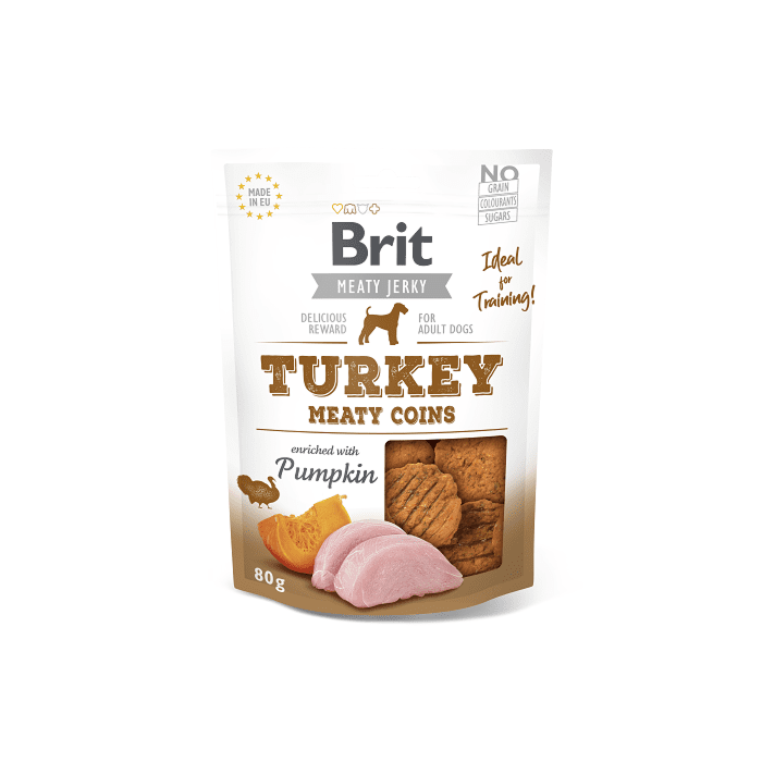 Brit Jerky Turkey Meaty Coins Snack närimismaius koertele 80g