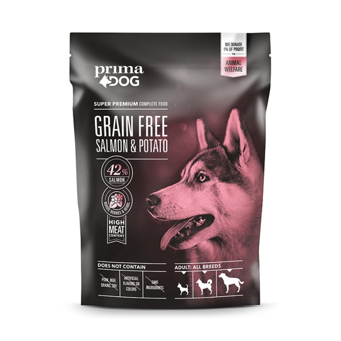 PrimaDog GrainFree täistoit täiskasvanud koertele lõhe-kartul 1,5kg
