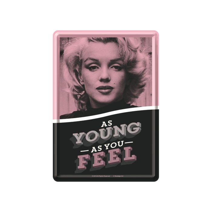 Postkaart metallist 10x14cm / Marilyn As young as you feel